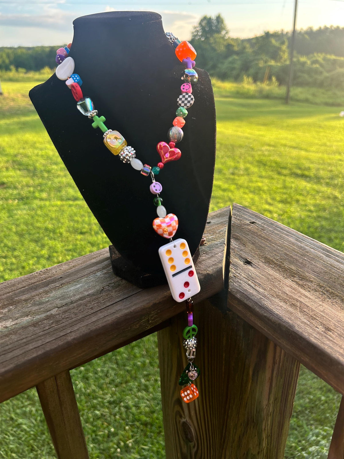 Colorful Beaded Domino Necklace Bracelet Set | Boho Statement Dopamine Jewelry