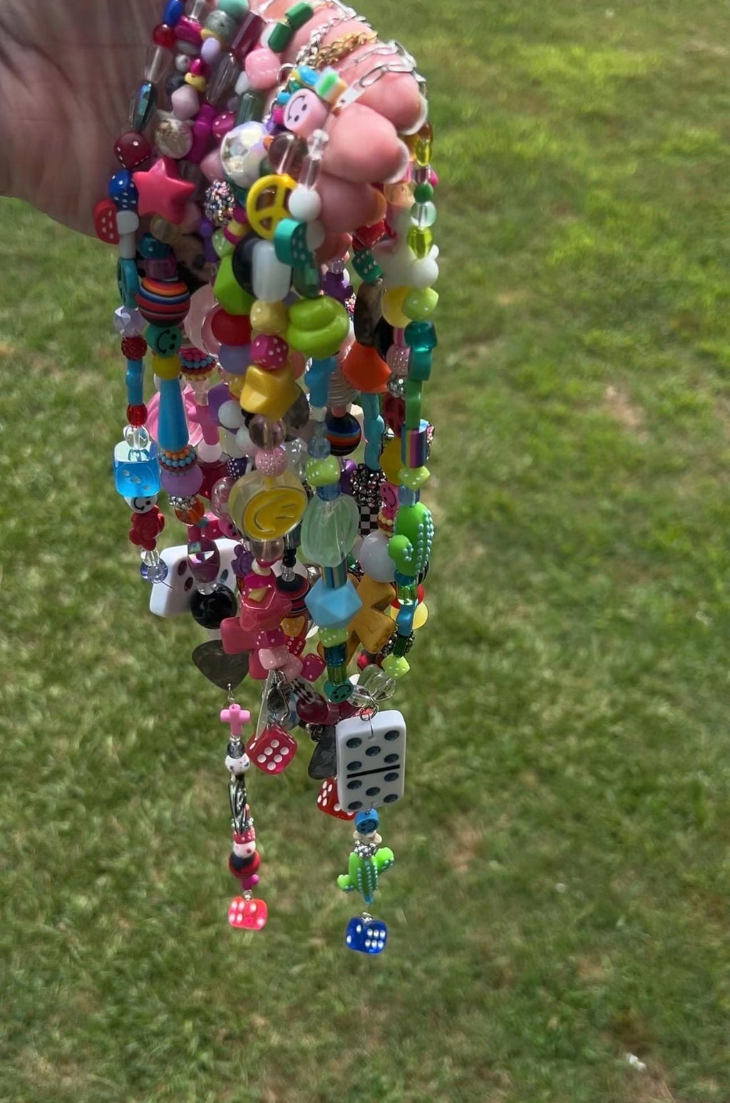 Colorful Beaded Domino Necklace Bracelet Set | Boho Statement Dopamine Jewelry