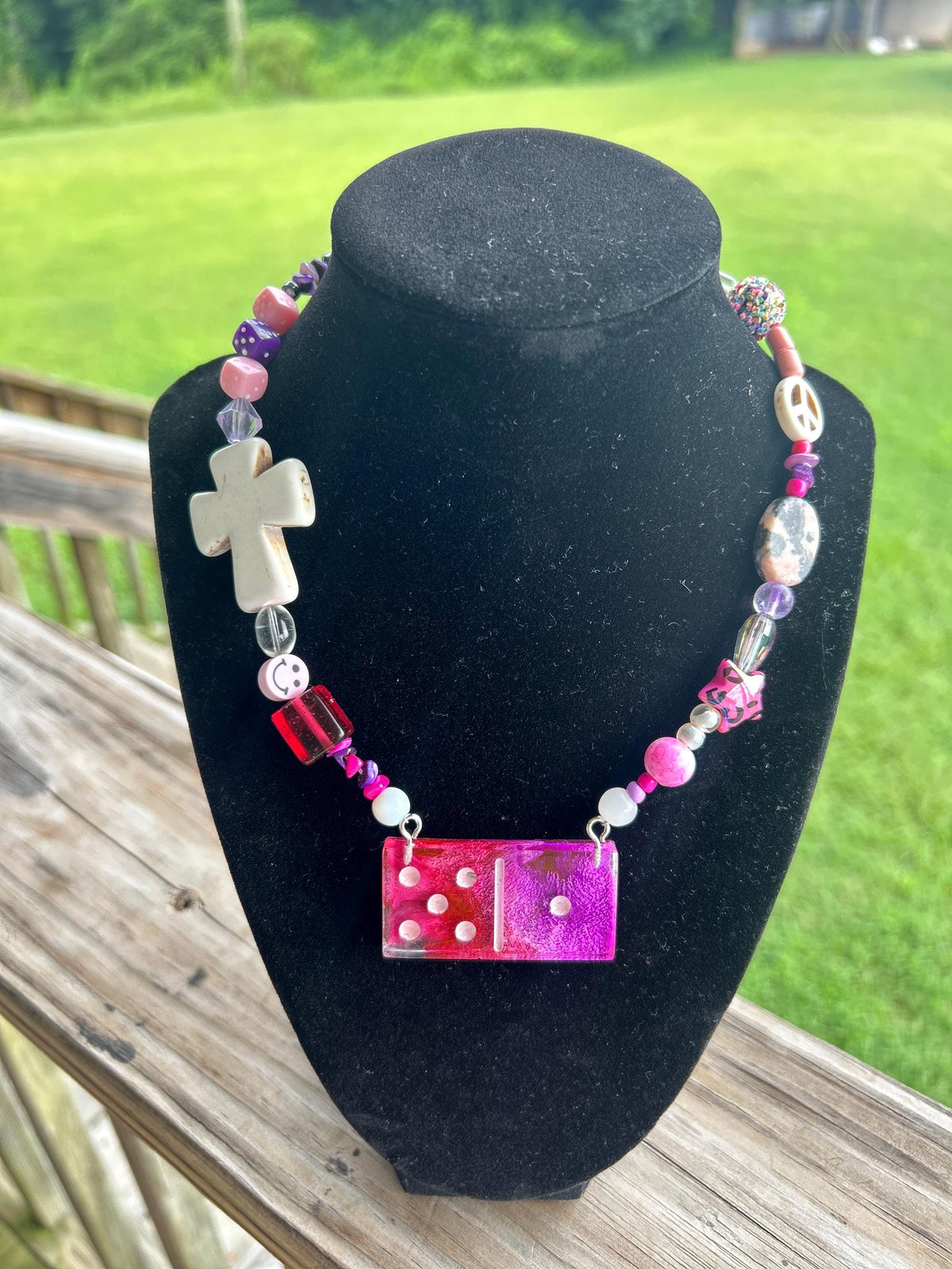 Custom Resin Domino Necklace |Dopaine necklace | Boho Statement Dopamine Jewelry