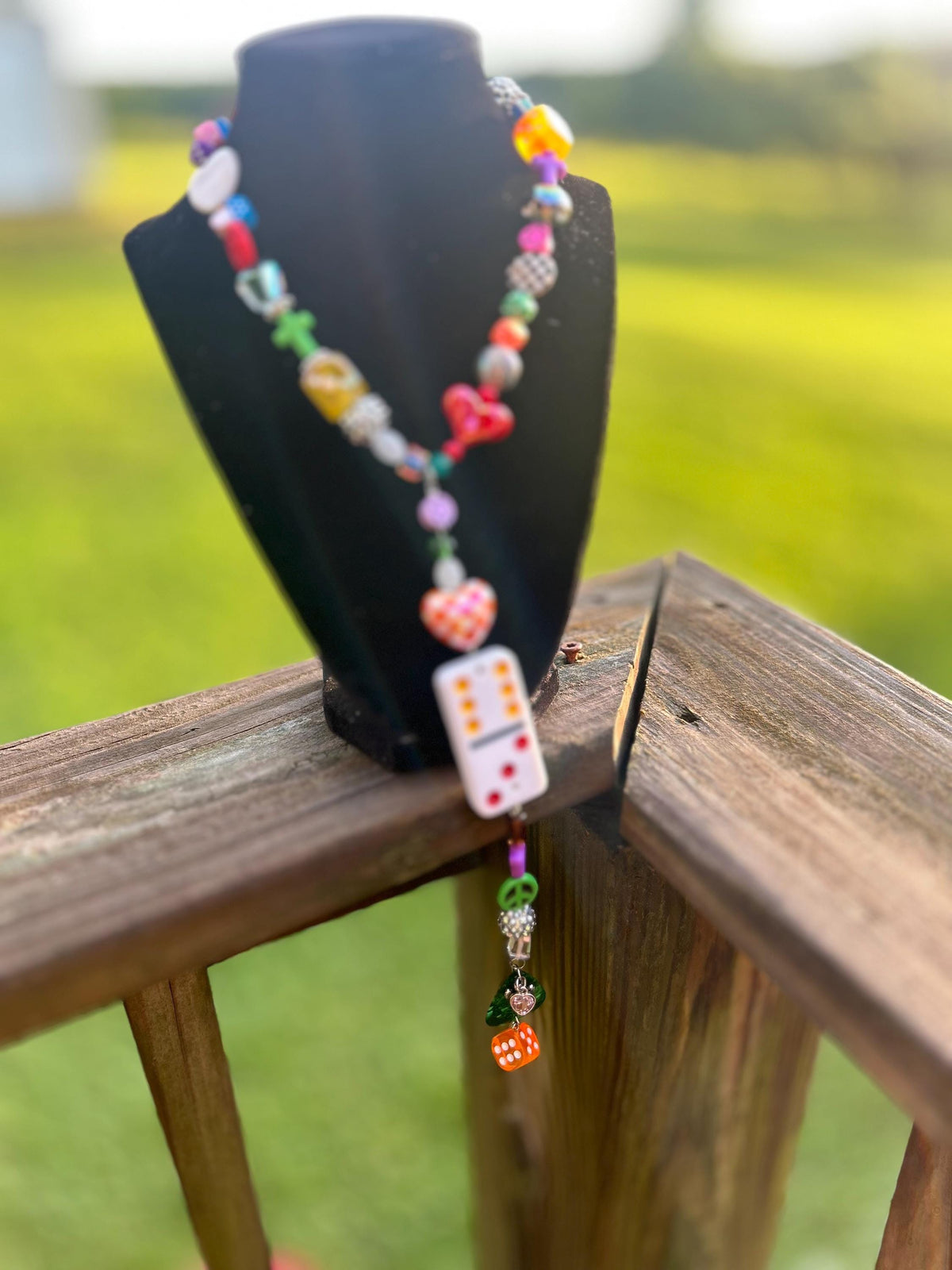 Colorful Beaded Domino Lariat Necklace | Boho Statement Dopamine Jewelry