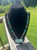 Turquoise-color handmade western-boho chain necklace with cork barrel-style focal.