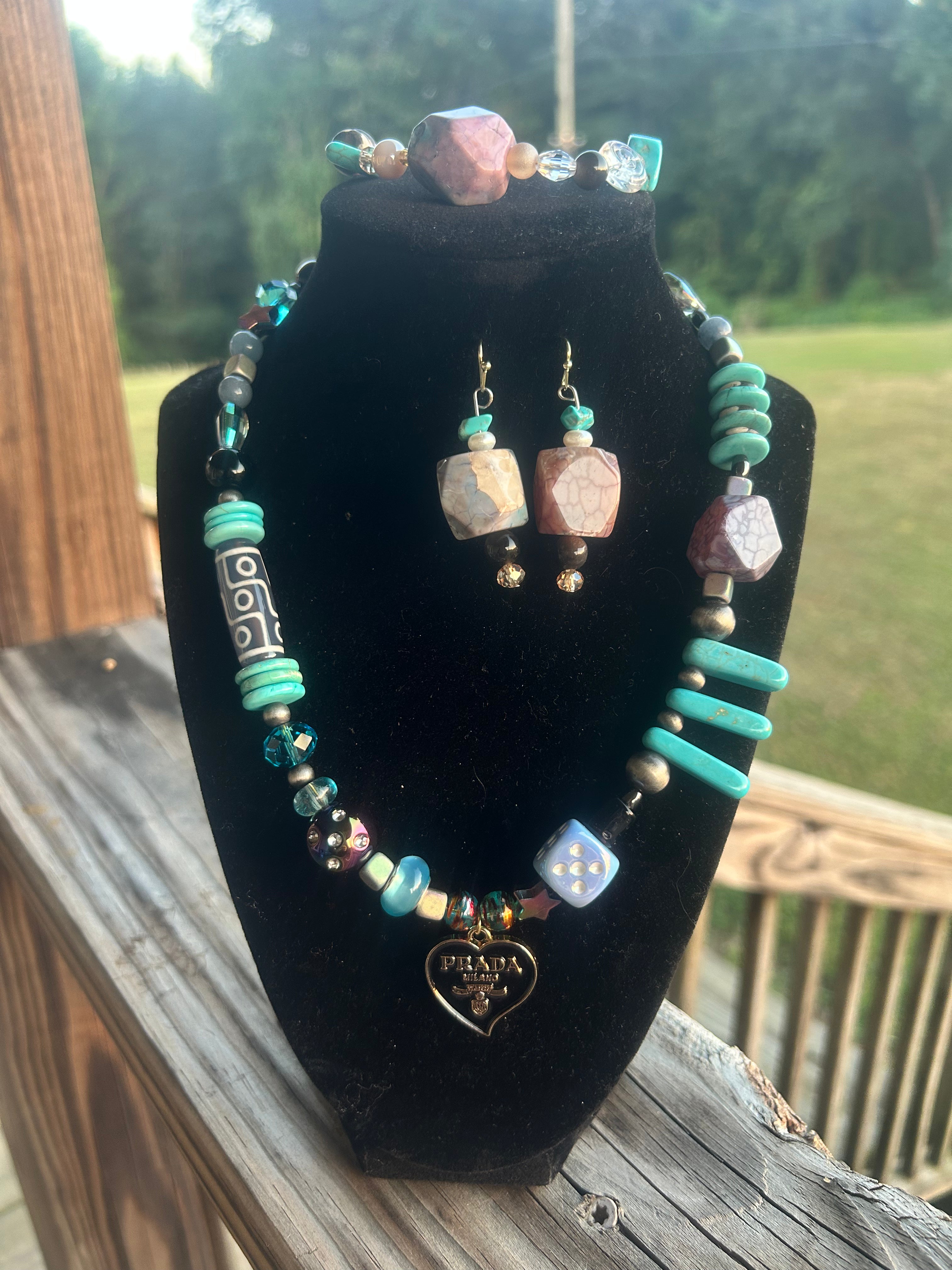 Turquoise Eclectic Heart Charm Jewelry Set