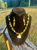 Green Heart Eclectic Beaded Necklace & Earring Set