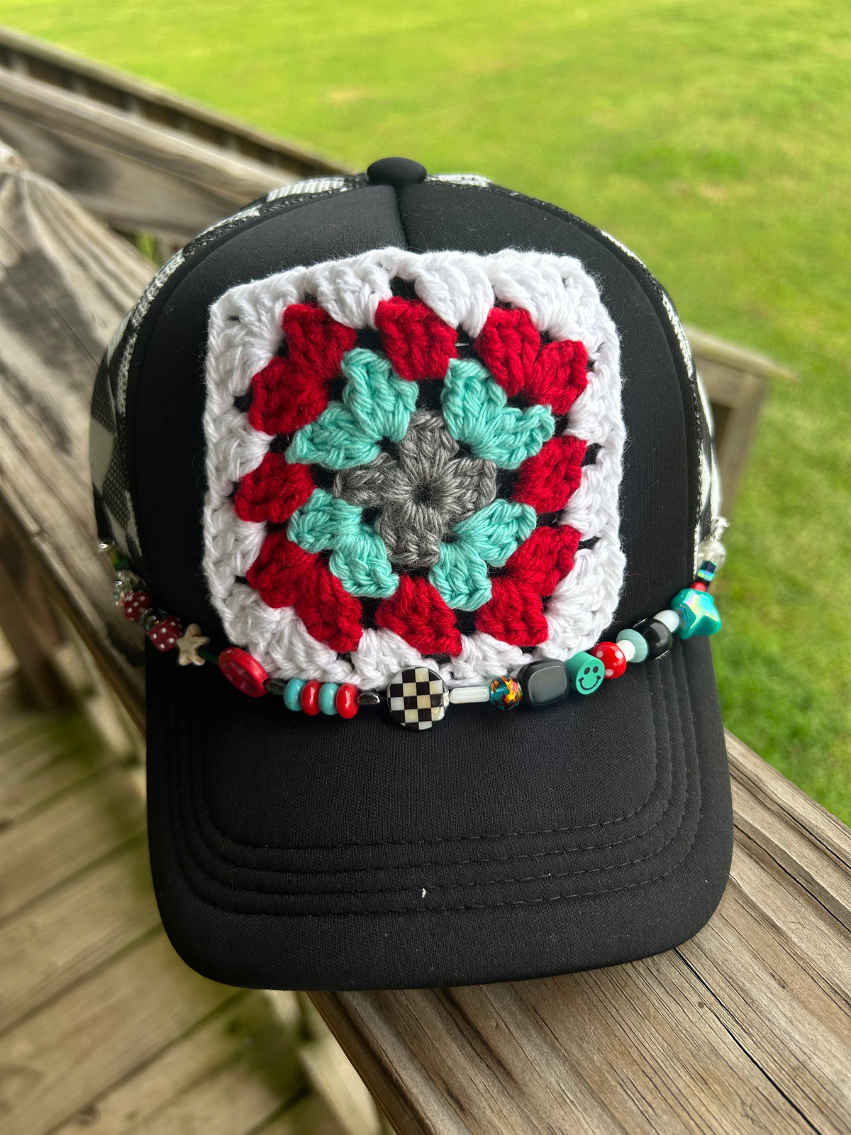 Hand Made Granny Square Trucker Hat