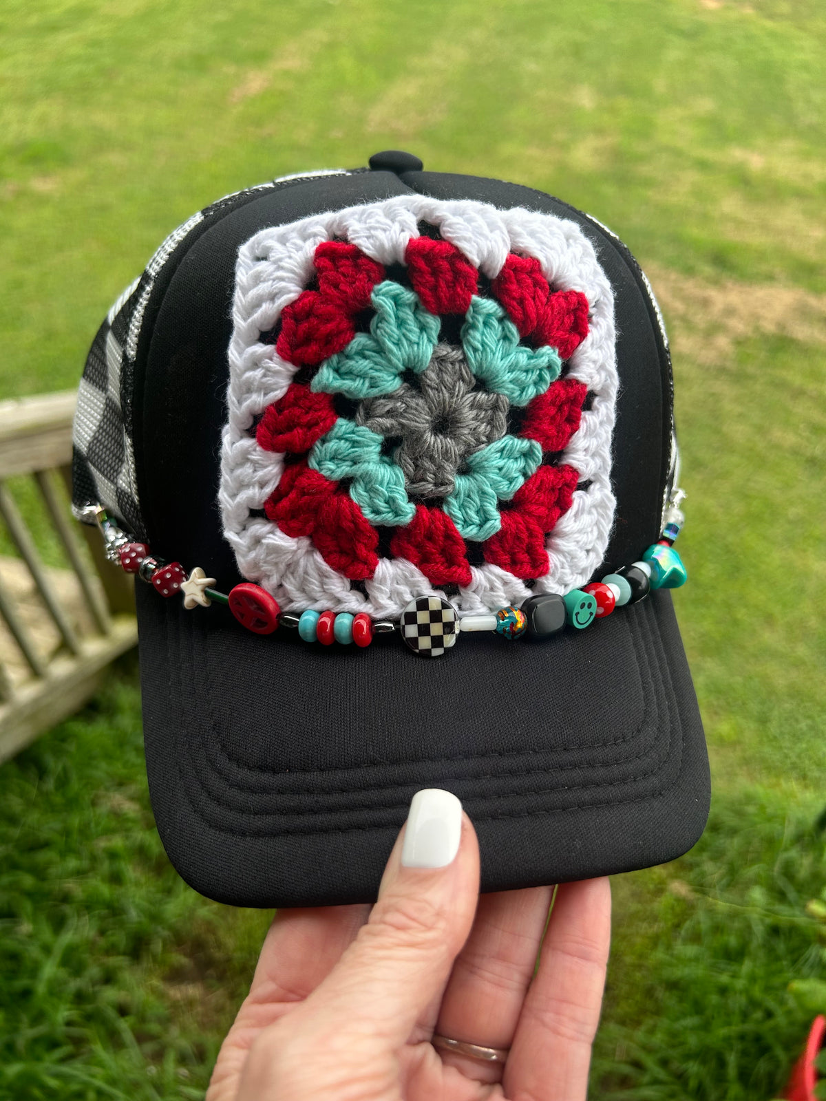 Hand Made Granny Square Trucker Hat