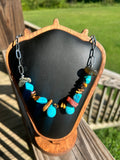 Handmade Tiger's Eye & Dyed Agate Statement Necklace | Southwestern Turquoise-Inspired Jewelry | Western Boho Necklace