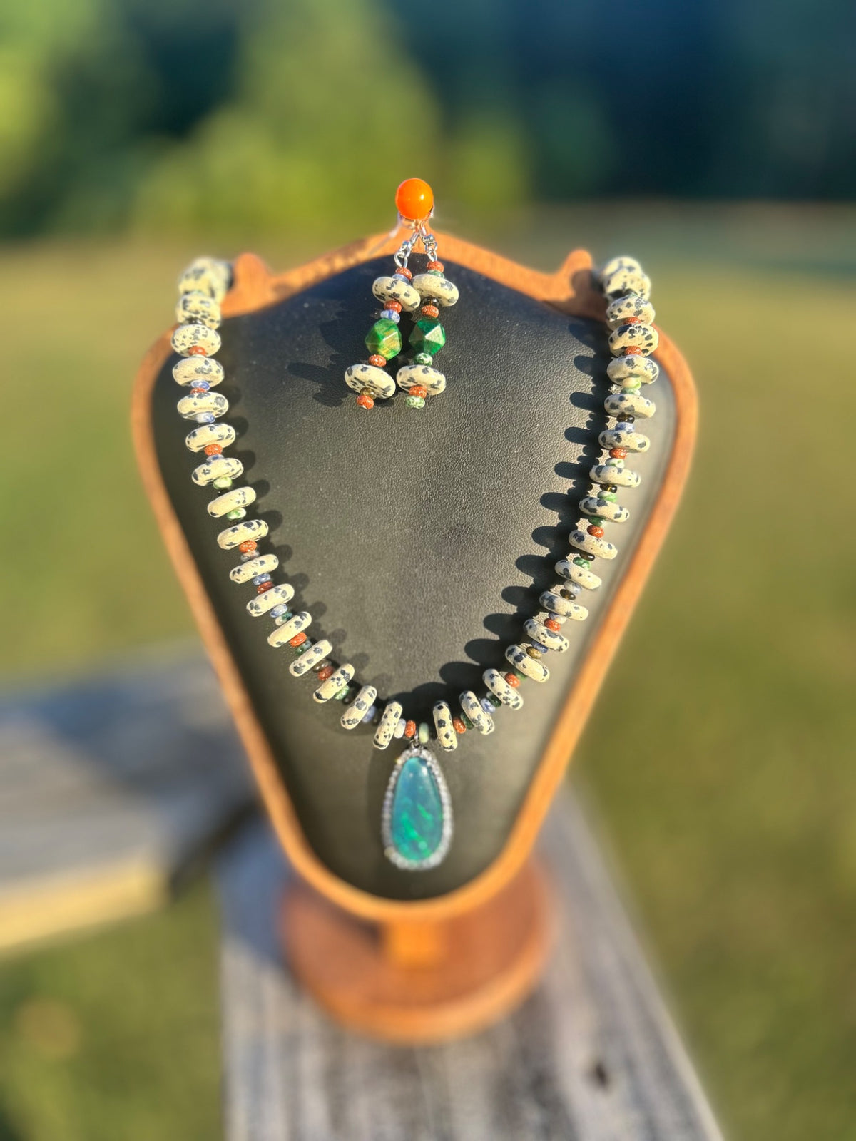 Wildwood spotted stone necklace and earring set