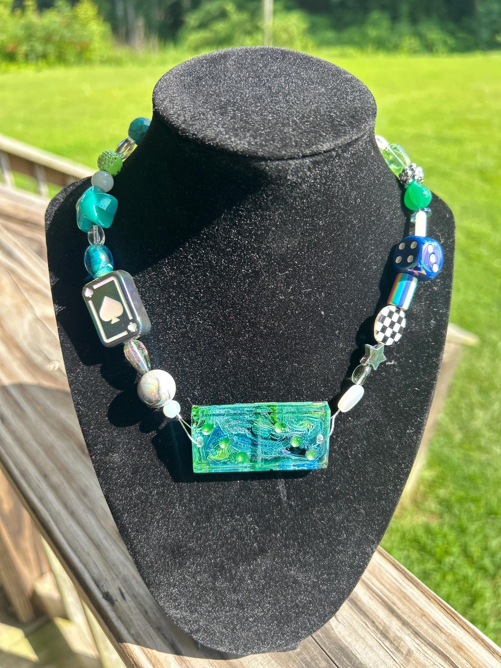 Custom Resin Domino Necklace |Dopaine necklace | Boho Statement Dopamine Jewelry