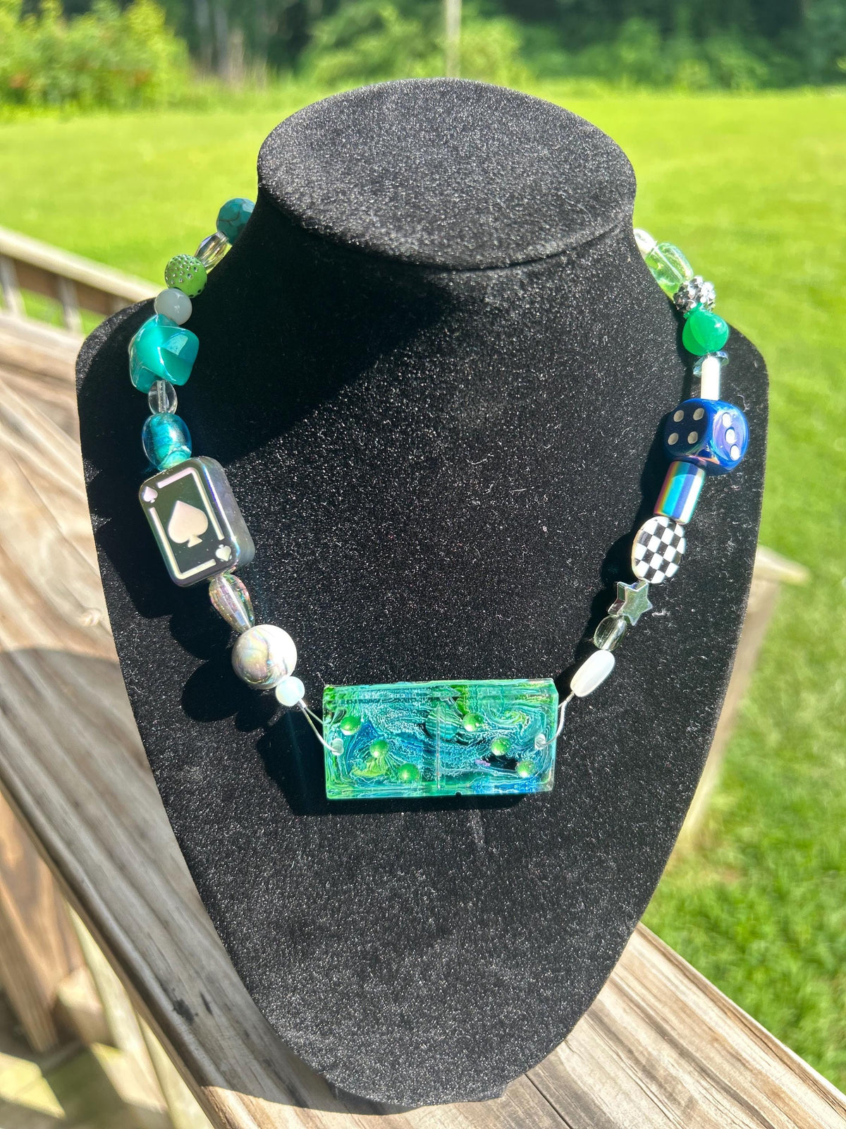 Custom Resin Domino Necklace |Dopaine necklace | Boho Statement Dopamine Jewelry