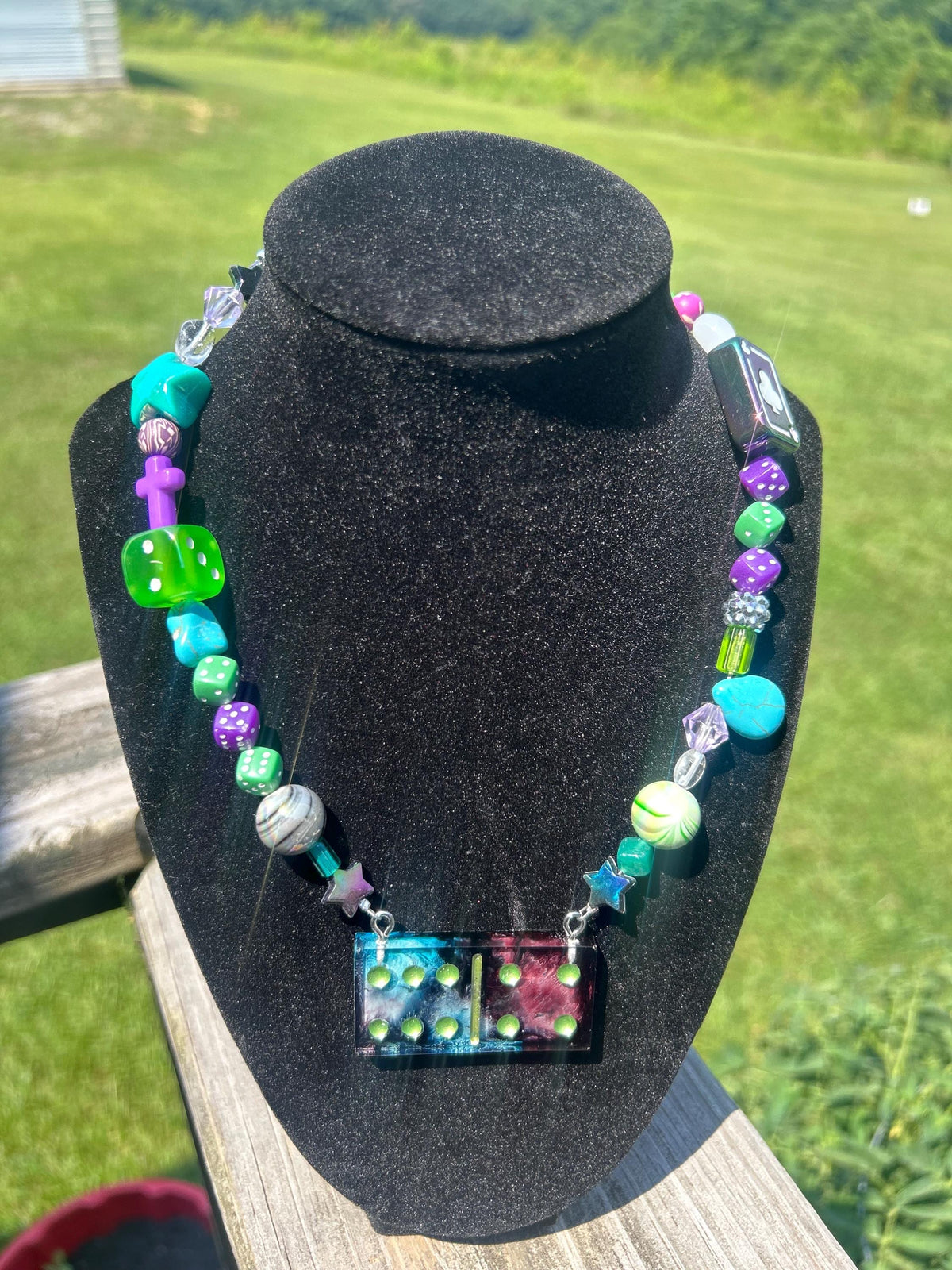 Custom Resin Domino Necklace |Dopaine necklace | Boho Statement Dopamine Jewelry
