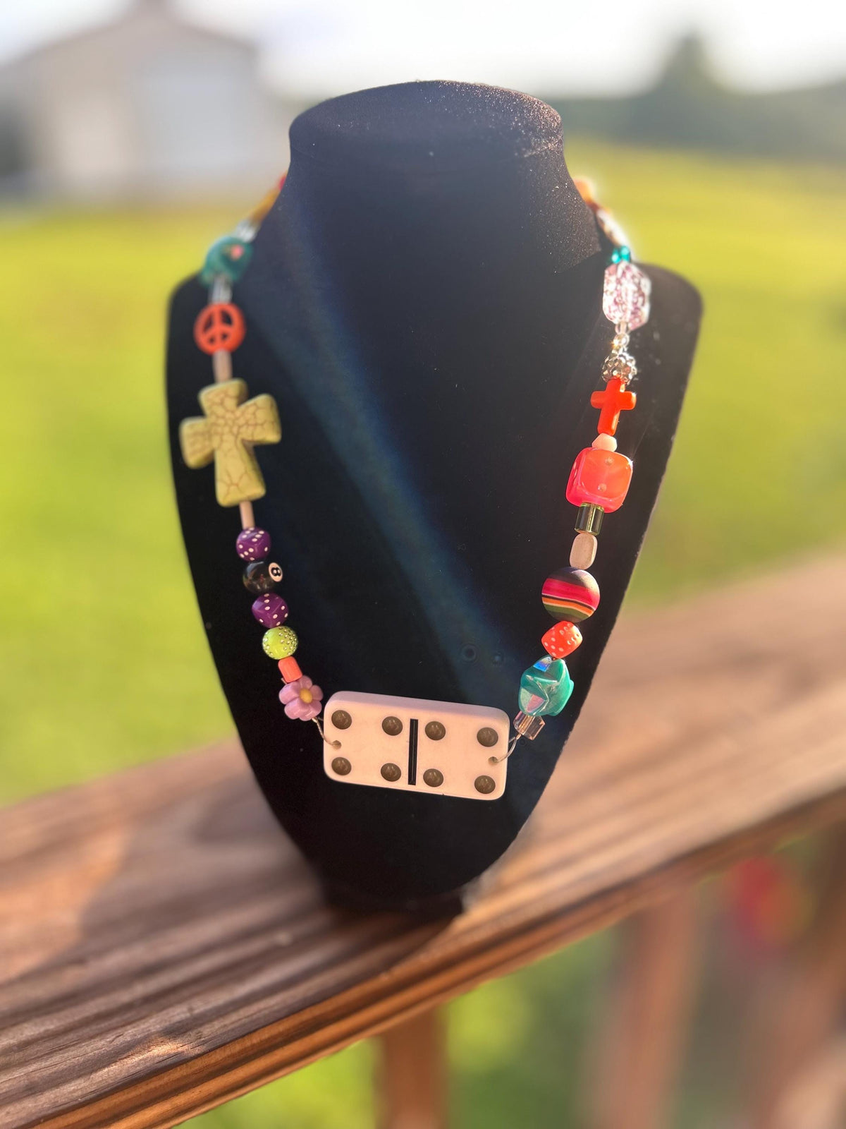 Custom Resin Domino Necklace |Dopaine necklace | Boho Statement Dopamine Jewelry
